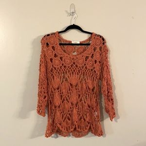 Umgee Boho Crochet Top w/ Scalloped Hem